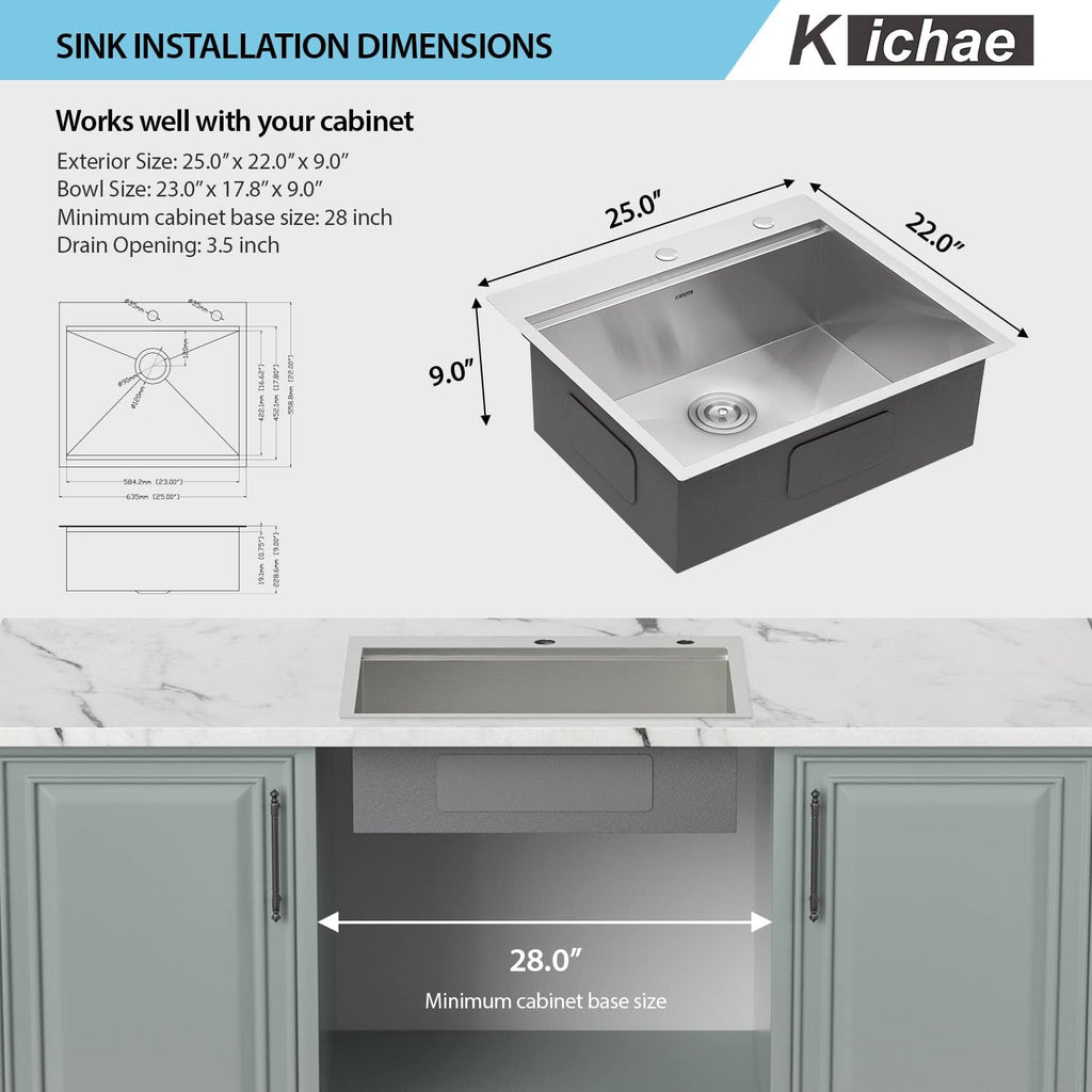 25 Inch Drop In Workstation Stainless Steel 16 Gauge