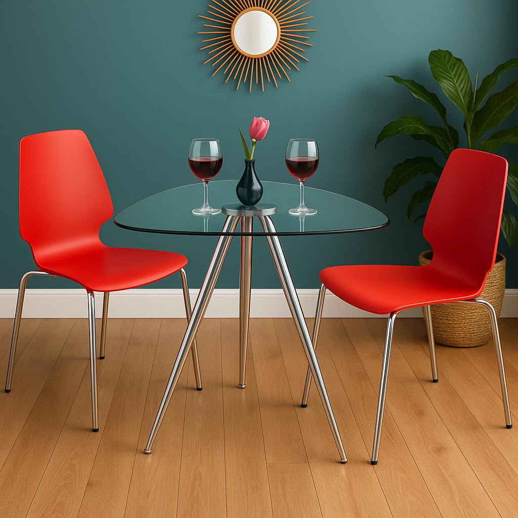Lisbon 3-Sided Bistro Table, Tempered Glass Triangle Top - Modern Pub Table (Chrome)