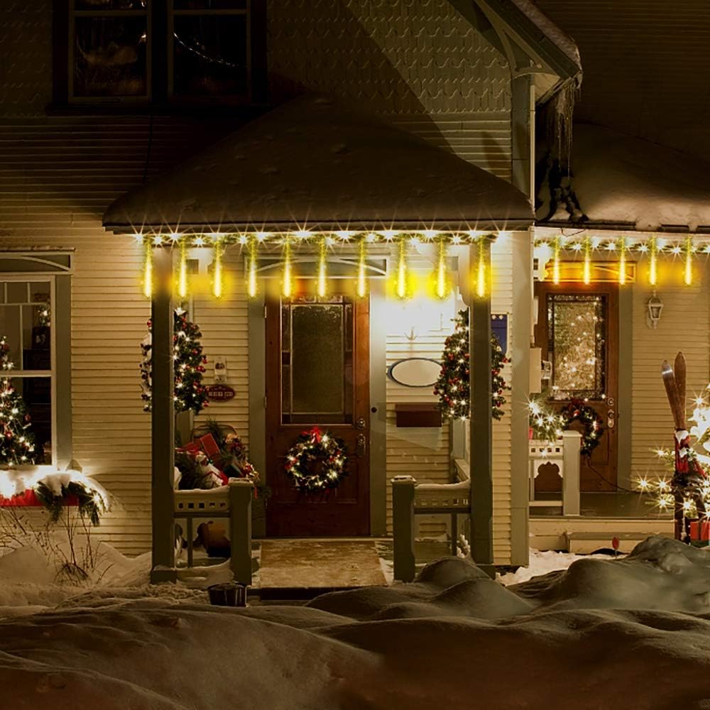 Warm White Icicle Lights Outdoor, 40-Tube Meteor Shower Lights for Christmas Thanksgiving New Year Party Yard Wedding