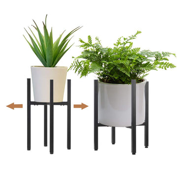 2 Pack Metal Plant Stand Indoor with Adjustable Width Fits 8 to 12 Inch Pots, Mid-Century Flower Holder for Corner
