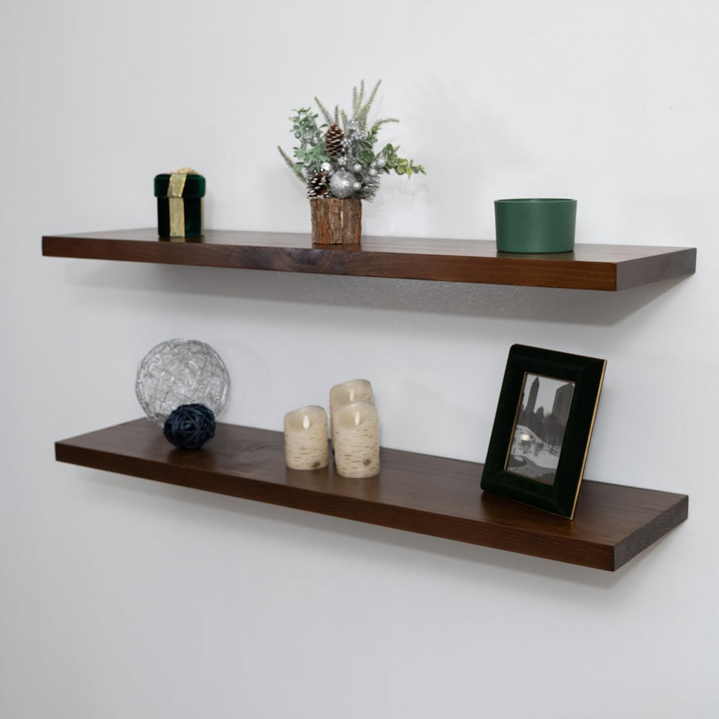 Rustic Floating Shelves, Set of 2, Hidden Bracket, Solid Wood, Heavy Duty, Wall Mounted Shelves, (Provincial, 24Wx12D)