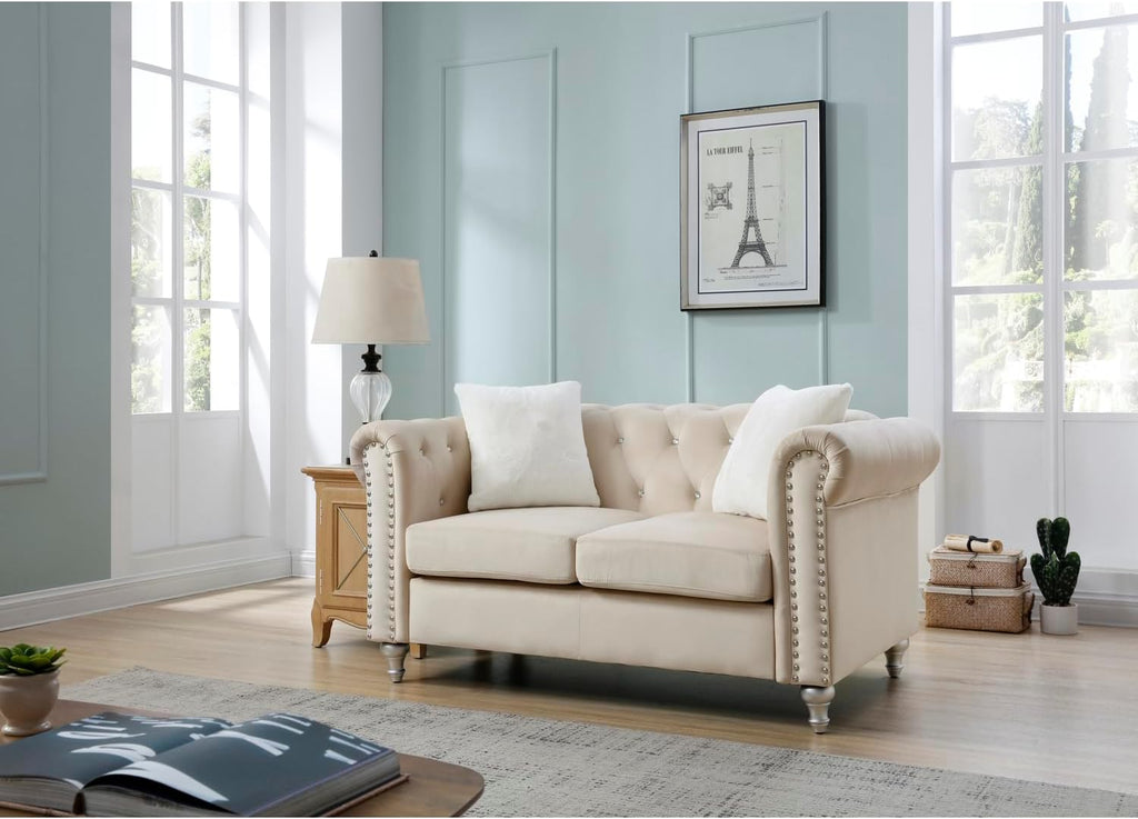 Loveseat Sofa, Modern Tufted Design, Micro Suede Velvet, Nailhead Accent, Comfortable Seating, 60 Inch