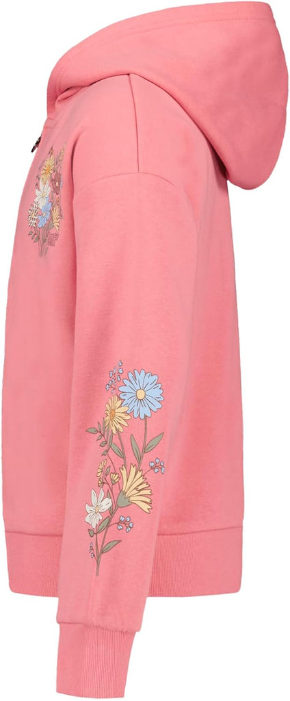 Girls' Long Sleeve Fleece Full Zip Hoodie With Ribbed Cuffs & Waist