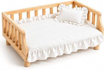 Elevated Wooden Bed for Small Dogs & Cats, 2 Mattress Covers, 30x20 inch