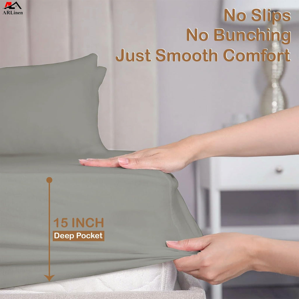 5PC Split King Sheets for Adjustable Bed, 15-Inch Deep, Light Grey