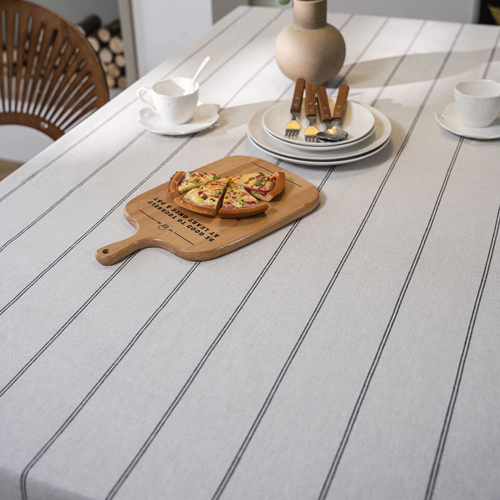 Cotton Linen Table Cloths Boho Farmhouse Heavy Fabric Table Cover Burlap Striped Washable Table Top for Parties
