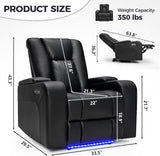 CANMOV Power Home Theater Seating, Set of 2 PU Leather Electric Recliner Chair with USB Tape-C Ports, LED Light