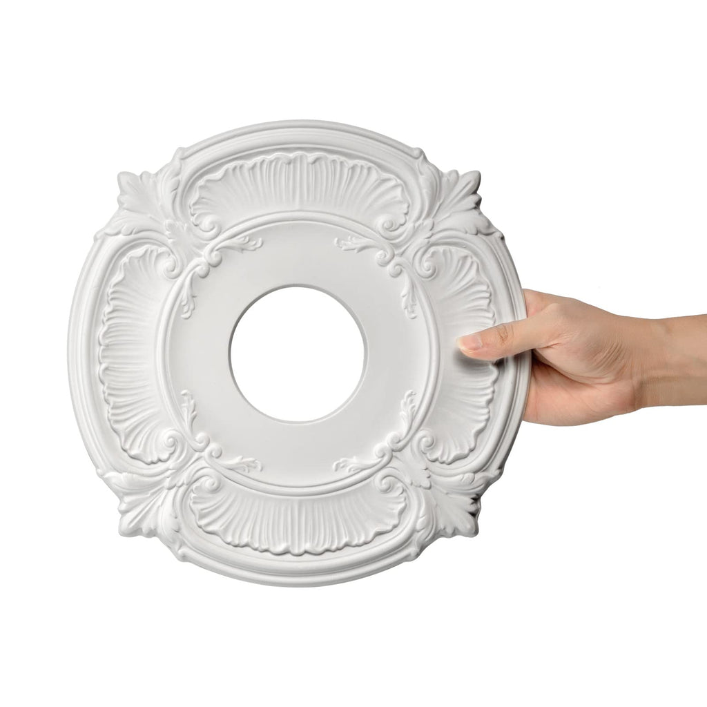 2 Pack White Home Lighting Ceiling Medallions Molded Plastic, 13" OD x 3-1/2"ID x 3/4" P