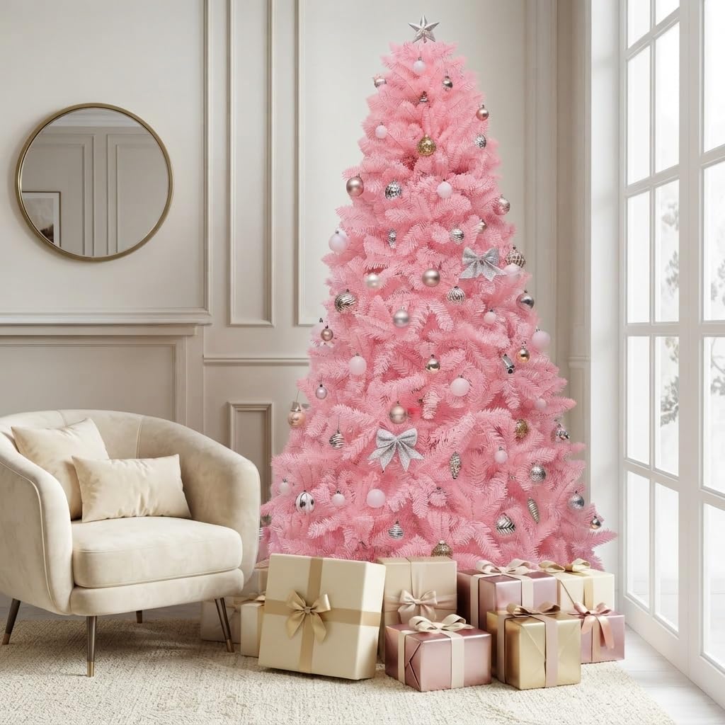 6FT Prelit Pink Artificial Christmas Tree w/250 Warm White Lights