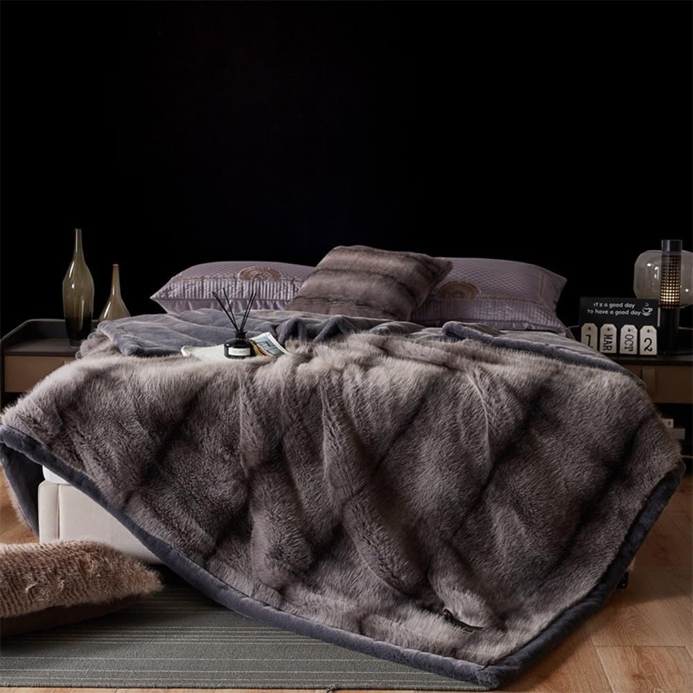 2 Ply Faux Fur Blanket,Heavy Blanket King Size,Heavy Korean Blankets79 X 91"- 11Lbs,Warm Winter Faux Mink