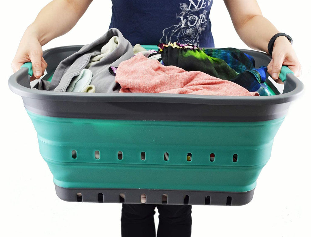 42L (11 gallon) Collapsible Plastic Laundry Basket - Foldable Pop Up Storage Container/Organizer - Portable Basket