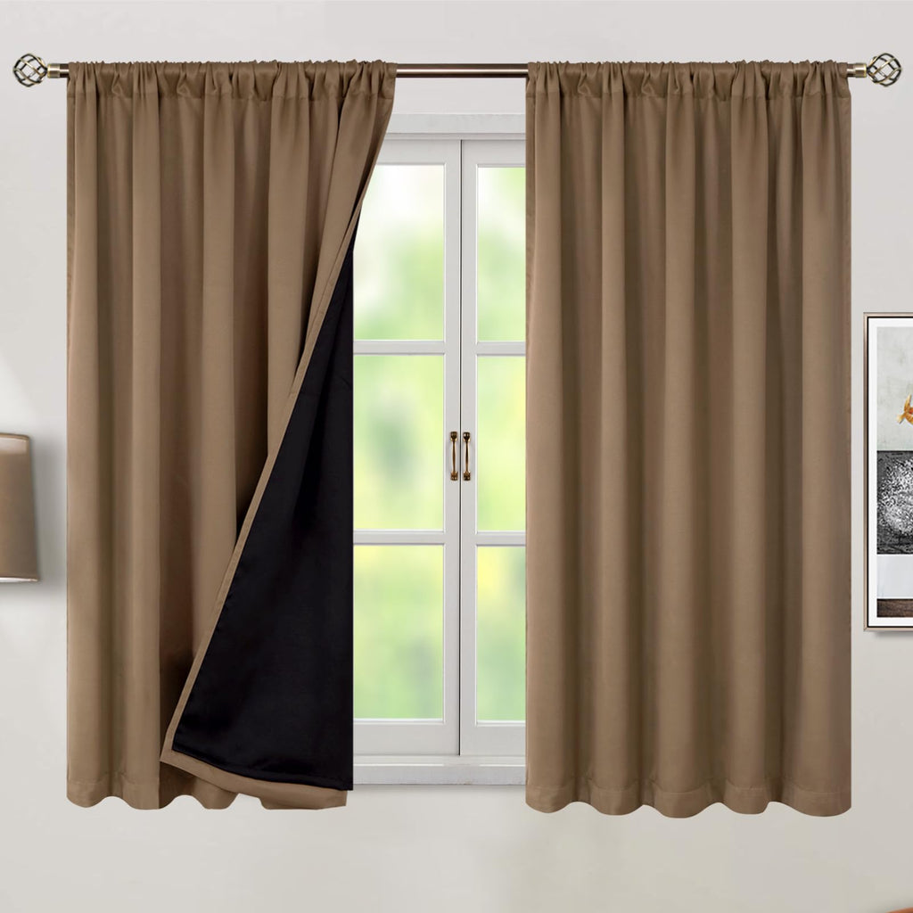 Thermal Insulated 100% Blackout Curtains 45 Inches Long with Liner