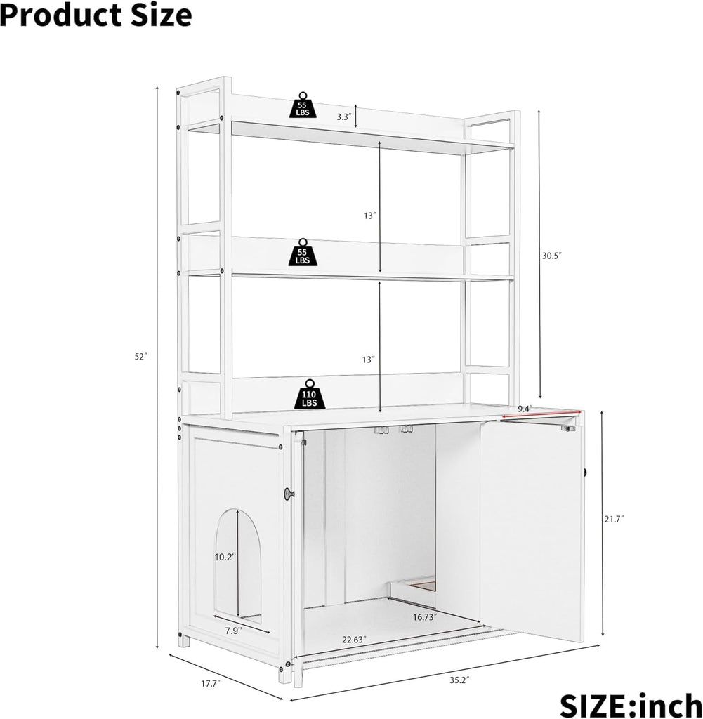 Large Litter Box Enclosure with Storage Shelves