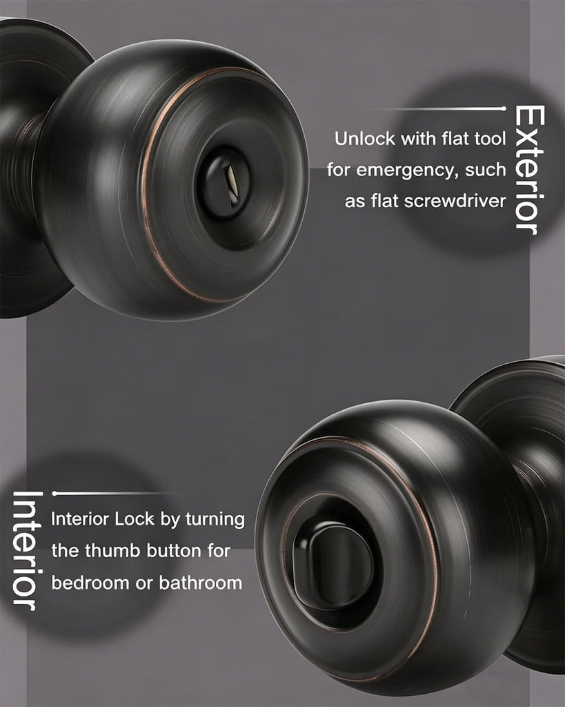Oil-Rubbed Bronze Interior Door Knobs Privacy - Bedroom, 6 Pack
