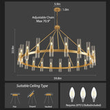 Gold Wagon Wheel Chandelier, 60 Inch Glass Chandeliers, 20 Light Chandelier for High Ceiling, Modern Farmhouse Chandeliers for Living Room, Dining Room, Entryway, Stairwell(Bulbs Included) A115-B0F29CRZQ5