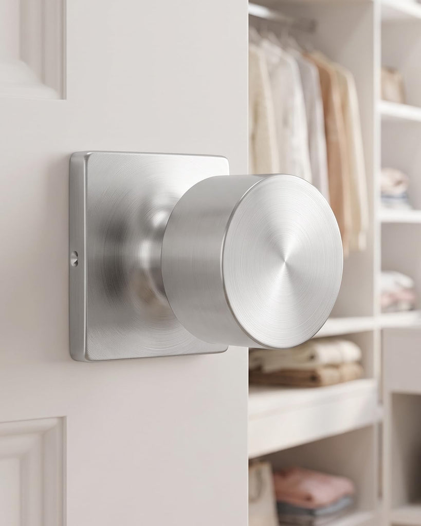 Brushed Nickel Door Knob Interior, Passage Door Knobs 2 Pack