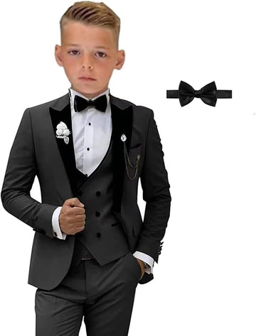 Formal Suit for Boys, 3 Pieces Slim Fit Boy Suits for Weddings, Kids Boy's Tuxedo First Class Boy Outfit