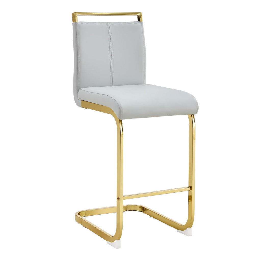 25" Modern Counter Height Bar Stool Set of 6, Leather Upholstered with Back and Gold Metal Frame, Kitchen Island