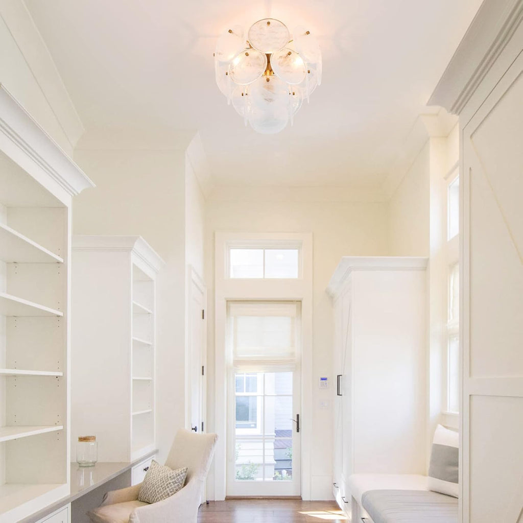 Modern Flush Mount Glass Ceiling Light, Gold Hallway Lights Vintage Chandelier, 4-Light Unique Light Fixture Entryway