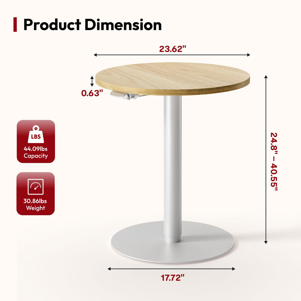 23.6'' Pneumatic Height Adjustable Round Dining Table Bar Table