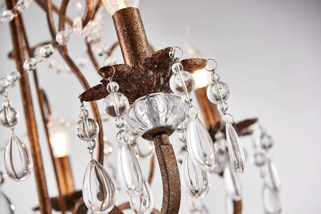 5-Lights Crystal Chandelier in Farmhouse Style, K9 Crystal Pendant Light for Bedroom, Dining Room, Living Room, H24 x D23, Chain Adjustable A109-B07DPJW4RV