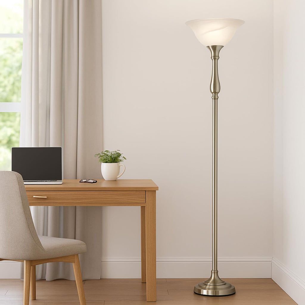 Torchiere Floor Lamp, 72", Brushed Nickel