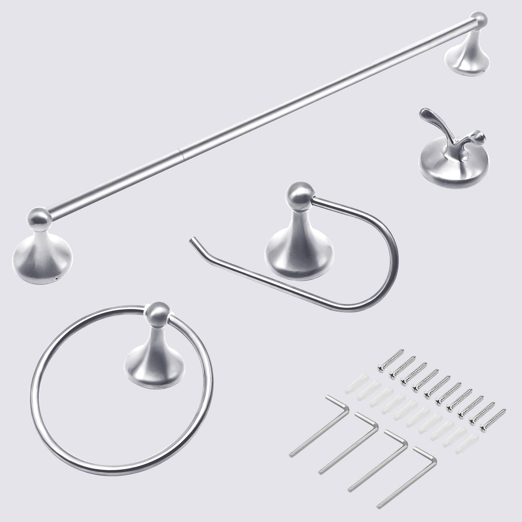 Brushed Nickel Bathroom Hardware Set Wall Mounted Brushed Nickel Accessories Set 4 Pieces Bathroom Hardware Set, 23.6