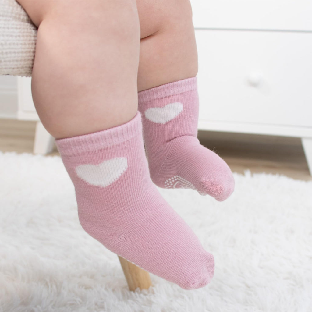 Organic Baby Girl Socks Set of Non-Slip Grip, Soft Cotton & Toddler Socks - Blush