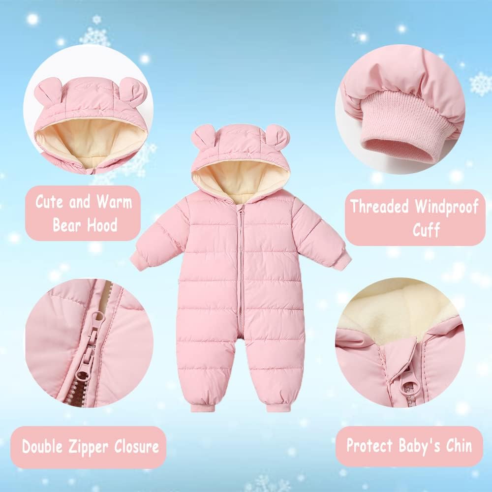 Infant Toddler Snowsuit Cute Baby Bear Suit Winter Coat Warm Hooded Jumpsuit for Boys Girls
