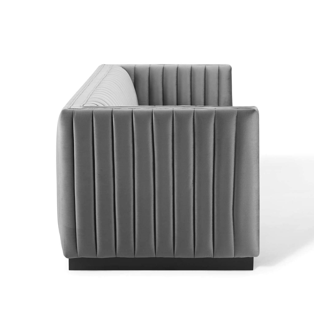 Conjure Channel Tufted Upholstered Performance Sofa in Gray