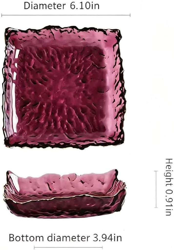 Vintage Purple Glass Jewelry Tray with Gold Rim - 6.1"Square Frosted Glass Trinket Dish Catchall Tray for Rings