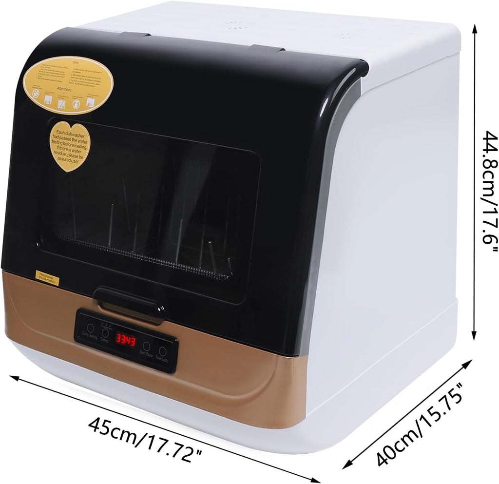 Countertop Dishwasher with 3 Washing Programs, Compact Dishwasher 360°Streak-Free Deep Cleaning