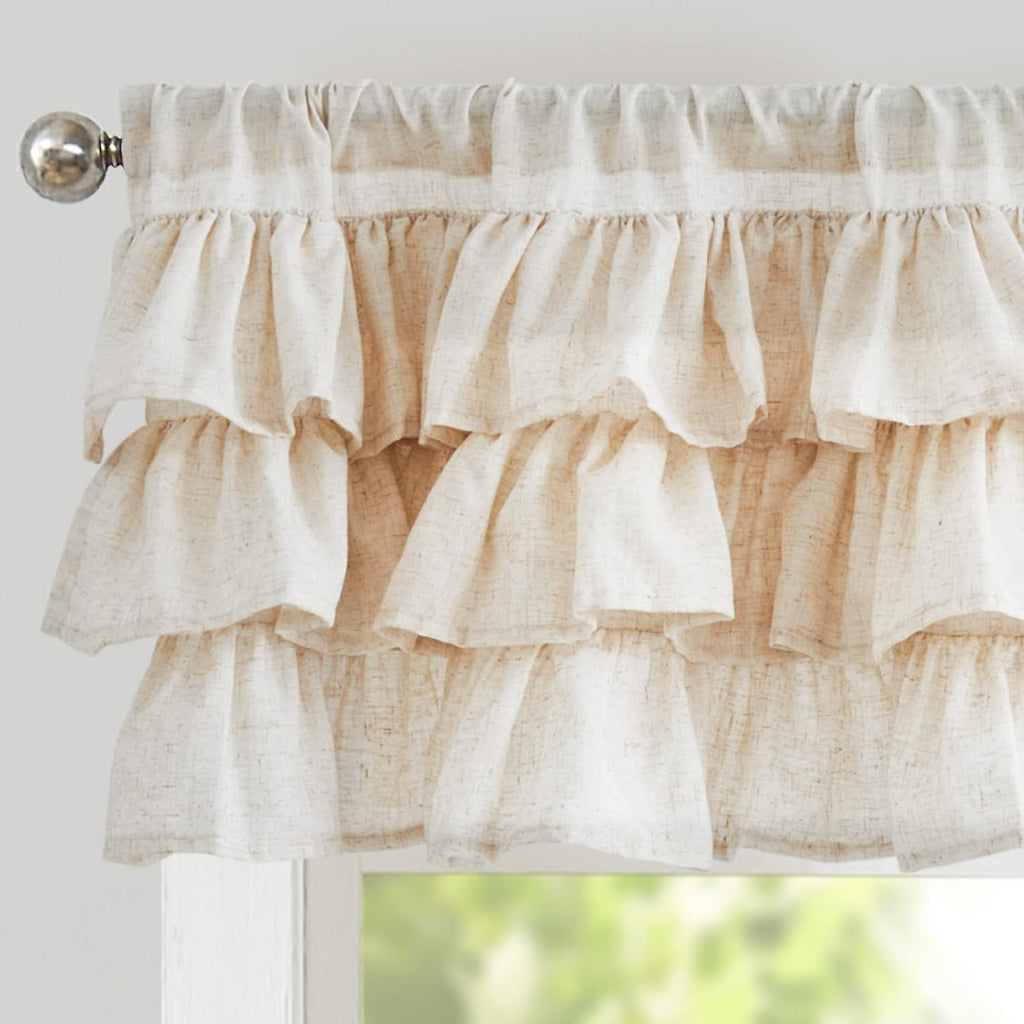 Ruffled Valance Curtain Linen Kitchen Window Valance for Living Room Bedroom 18 Inch Farmhouse Cottage Shabbychic