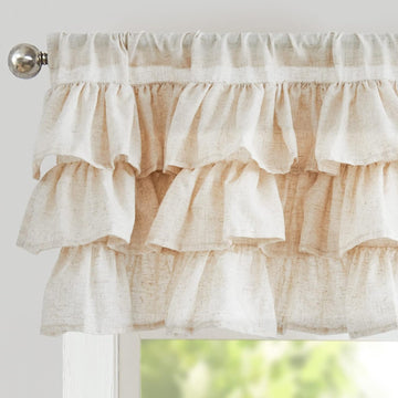 Ruffled Valance Curtain Linen Kitchen Window Valance for Living Room Bedroom 18 Inch Farmhouse Cottage Shabbychic