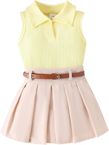 Girls Outfits& Set Toddler Baby Infant Girls Solid Sleeveless Ribbed Tops Vest Pleated