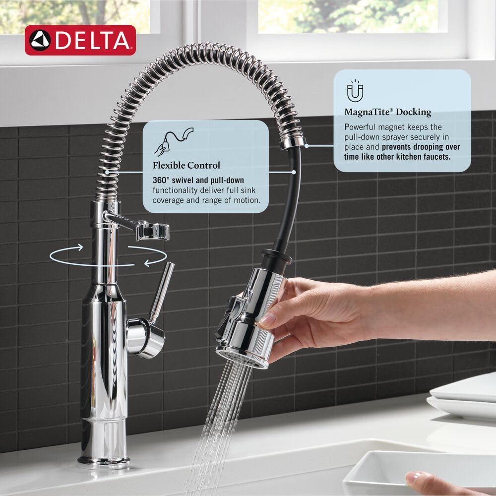 Theodora Pro Style Commercial Kitchen Faucet with Pull Down Sprayer, Chrome Single Hole Kitchen Sink Faucet, Single