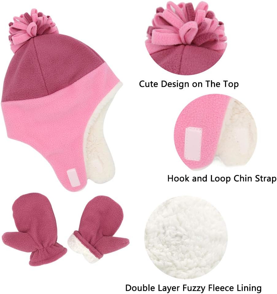 Baby Boy Sherpa Hats and Mittens Set Toddler Gloves Warm Fleece Winter Hat Baby Girl