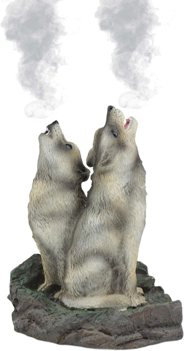 Ebros Howling Twin Gray Wolves Incense Burner Figurine 5.5 Inch Tall As Home Fragrance Decor Figurine Accessory