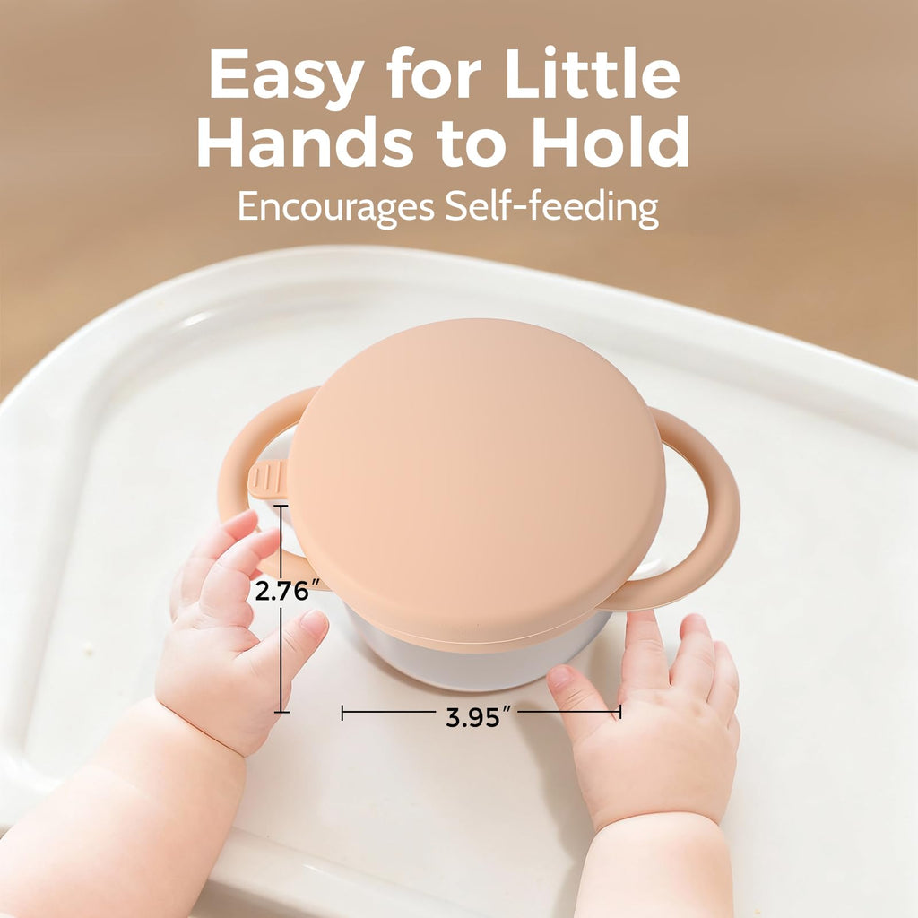 2 Pack Stainless Steel Spill Proof Snack Cup for Baby Toddlers Kids, with Silicone Food Catcher, Travel Lid