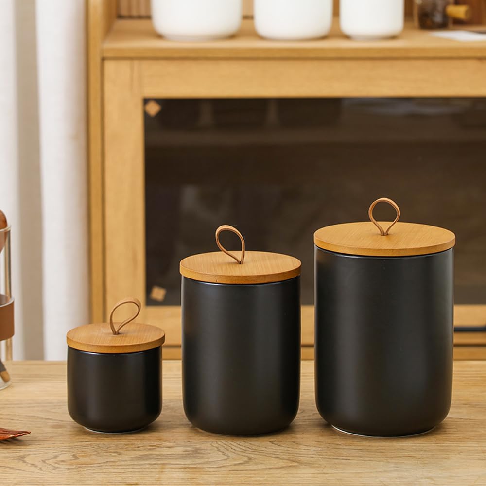 Ceramic Food Storage Jar, Storage Canisters with Airtight Seal Bamboo Lid Modern Design Seal Damp-Proof Kitchen Jar
