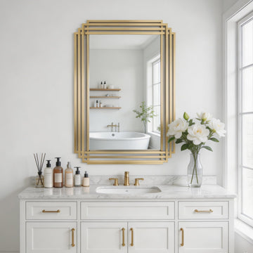 36"x24" Rectangle Decorative Mirror with Gold Geometric Frame