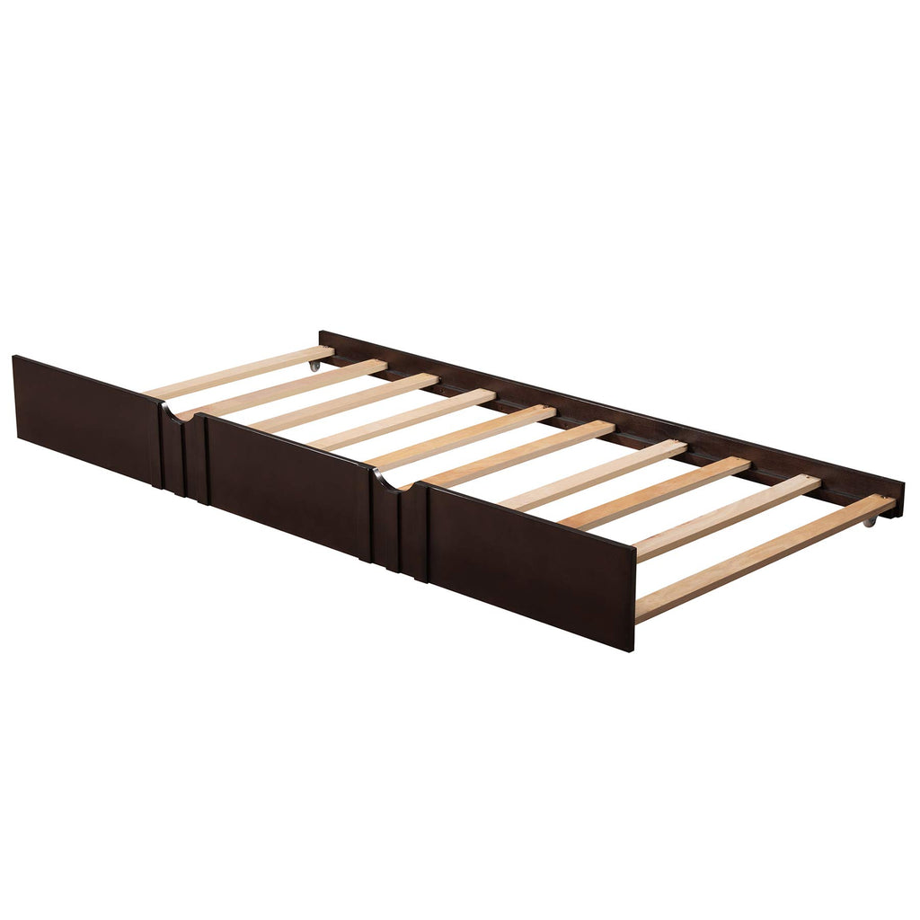 Twin Wood Daybed with Rails, Twin Bed Wooden Slats Support Modern Living Daybed with Trundle Bed, Espresso