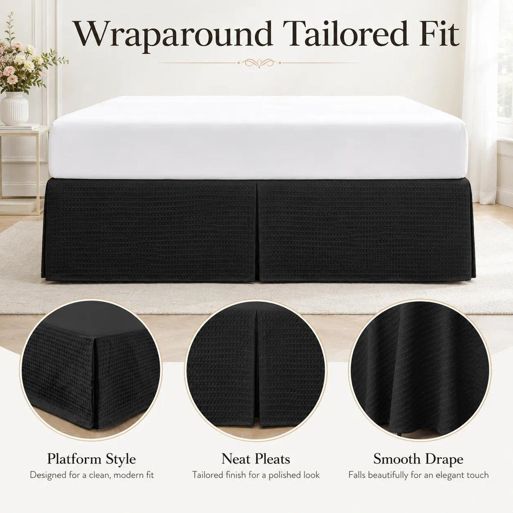 Bed Skirt, Black Dotted Jacquard Pleated Bed Skirt, 12 Inch Drop