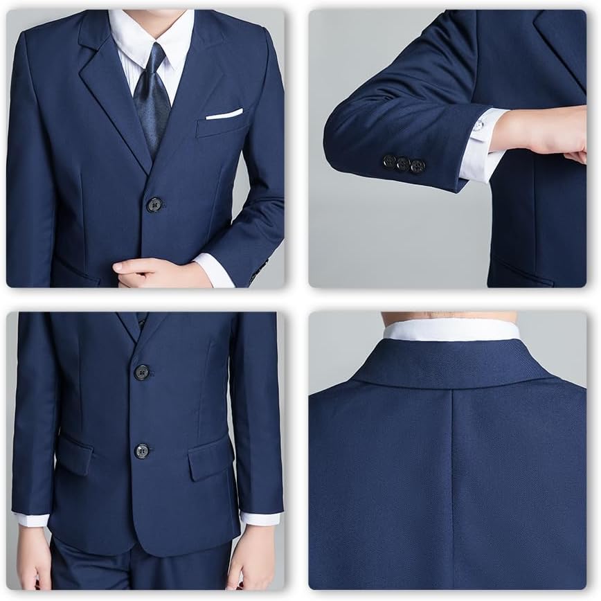 Boys Formal Suits Slim Fit 5 Piece Kids Jacket Pants Set with Shirt Tie
