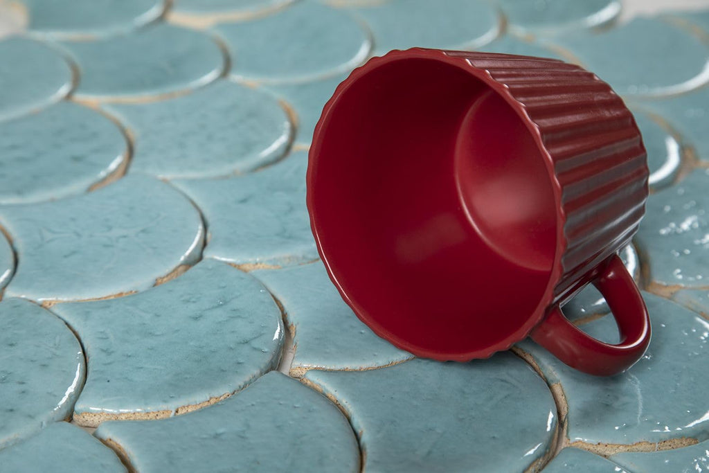 Polish Tiles Fish Scale Azure Lagoon - A Set of Decorative Ceramic Tiles in The Shape of a Fish Scale for The