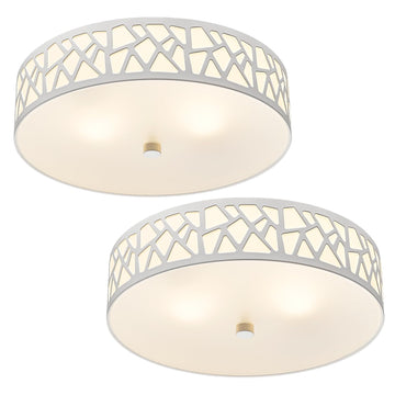 2-Light Flush Mount Ceiling Light, 12 inch Modern Close to Ceiling Light Fixture with White Metal and Frosted Glass