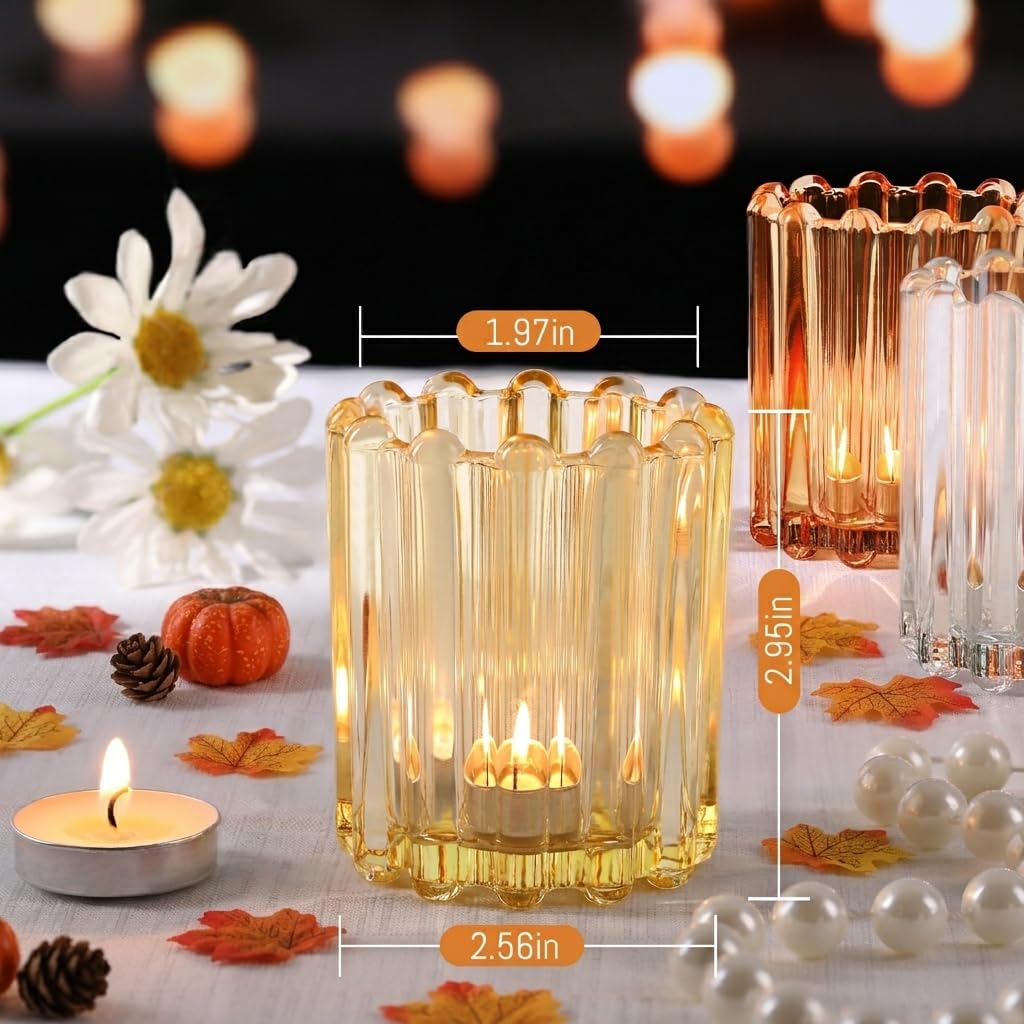 12PCS Votive Candle Holder, Orange Ribbed Votive Tealight Candle Holders