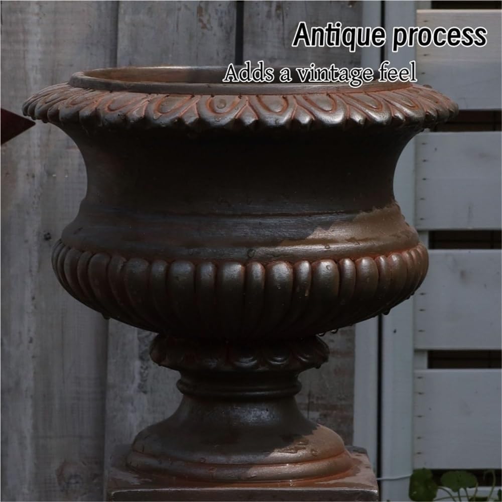 Vintage Distressed Flower Pots, Outdoor Large Pedestal Planter | Magnesium Oxide Plant Pots Outdoor, Freestanding Urn
