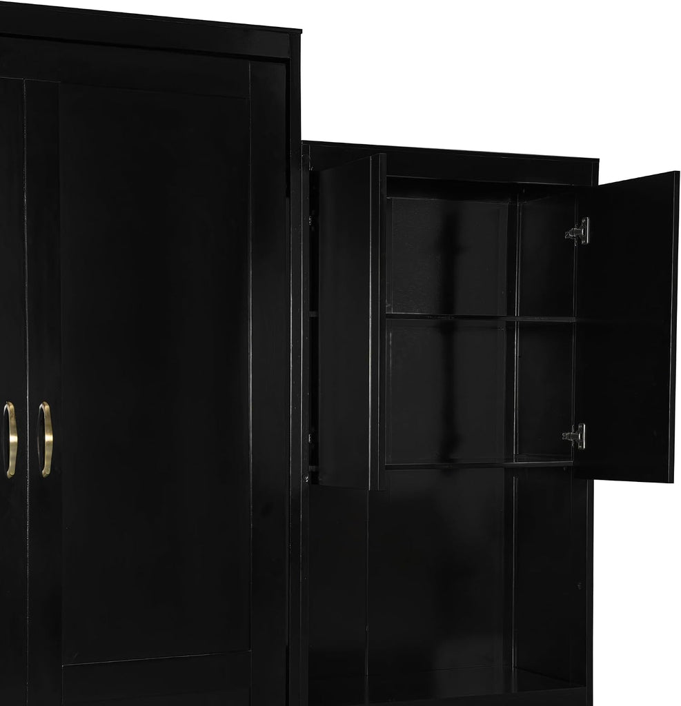 Murphy Bed Queen,Wood Storage Hide Cabinet Wall Beds with Desk and Vanity,Space-Saving Bedroom Furniture w/Cabinets &