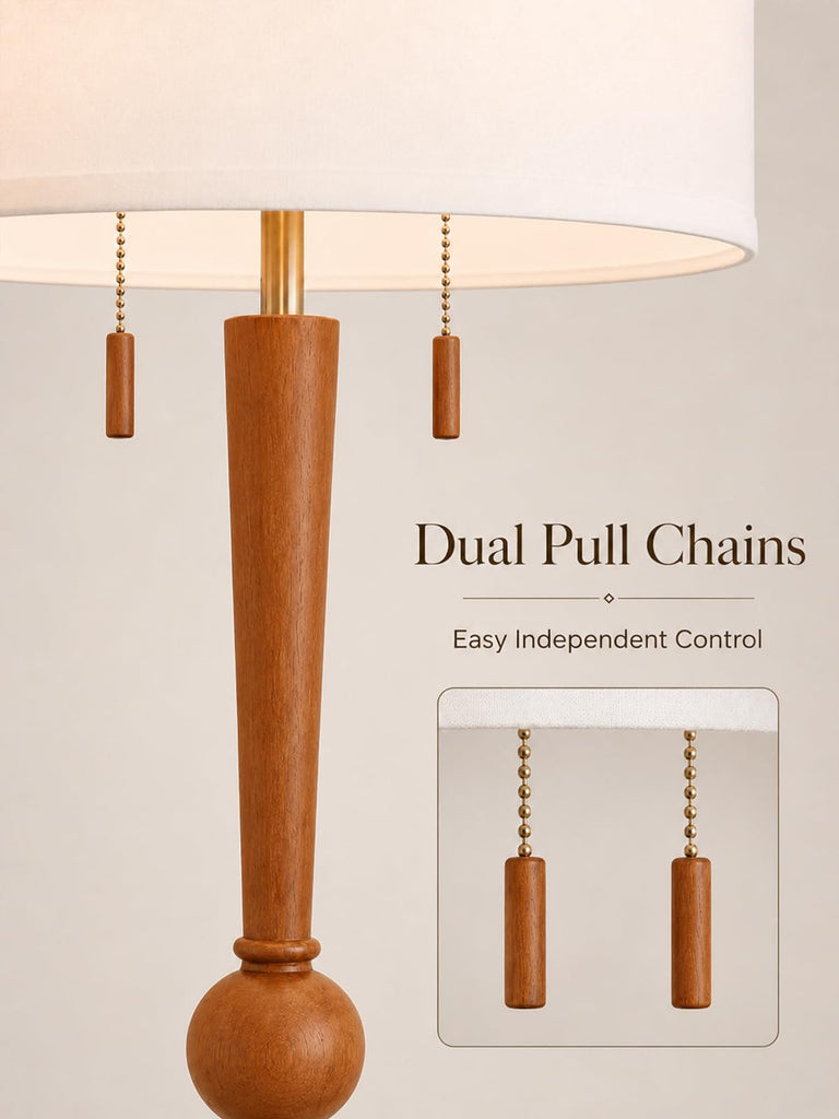 Solid Wood Floor Lamp, Pull Chains Standing Lamp